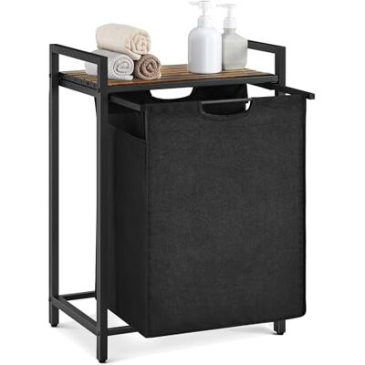 VASAGLE Wäschekorb, Wäschesammler mit Ablage, Wäschebox, Wäschesack aus Oxford-Gewebe abnehmbar, Metallrahmen, 65 L, 50 x 33 x 72 cm, tintenschwarz-vintagebraun BLH101B01 VASAGLE Wäschekorb, Wäschesammler mit Ablage, Wäschebox, Wäschesack aus Oxford-Gewebe abnehmbar, Metallrahmen, 65 L, 50 x 33 x 72 cm, tintenschwarz-vintagebraun BLH101B01