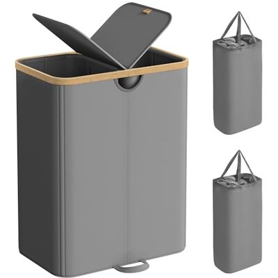 SONGMICS Wäschekorb 2 Fächer, Wäschesammler, 150 Liter, Wäschesortierer mit Deckel, Wäschetonne, Wäschesäcke herausnehmbar, für Waschküche, Schlafzimmer, Wohnzimmer, schiefergrau-naturbeige LCB523G01 SONGMICS Wäschekorb 2 Fächer, Wäschesammler, 150 Liter, Wäschesortierer mit Deckel, Wäschetonne, Wäschesäcke herausnehmbar, für Waschküche, Schlafzimmer, Wohnzimmer, schiefergrau-naturbeige LCB523G01