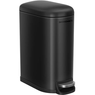 SONGMICS Kosmetikeimer, 10 Liter, Mülleimer Bad, mit Deckel, Tretmülleimer, Abfalleimer klein, schmal für kleine Räume, Stahl, Softclose, tintenschwarz LTB010B02 SONGMICS Kosmetikeimer, 10 Liter, Mülleimer Bad, mit Deckel, Tretmülleimer, Abfalleimer klein, schmal für kleine Räume, Stahl, Softclose, tintenschwarz LTB010B02