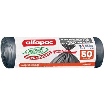 Alfapac Ultra-strapazierfähige Müllbeutel, recycelt, Maxi-Gewicht mit breitem Band, Schwarz, 50 l (68 x 80 cm) Alfapac Ultra-strapazierfähige Müllbeutel, recycelt, Maxi-Gewicht mit breitem Band, Schwarz, 50 l (68 x 80 cm)