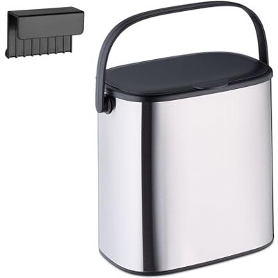Relaxdays Mülleimer, 5 l, hängender Kosmetikeimer, Badmülleimer mit Deckel & Griff, Küchenabfalleimer, Silber/schwarz Relaxdays Mülleimer, 5 l, hängender Kosmetikeimer, Badmülleimer mit Deckel & Griff, Küchenabfalleimer, Silber/schwarz