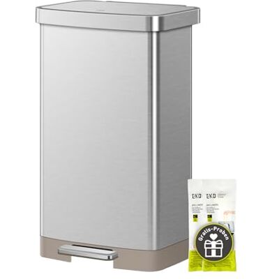 EKO Hudson Mülleimer 75 L, Abfalleimer mit Müllbeutel-Aufbewahrungsfach und Geruchsfach, Treteimer aus matt gebürstetem Edelstahl, Soft-Close, fingerabdruckfrei, Tretmülleimer für die Küche EKO Hudson Mülleimer 75 L, Abfalleimer mit Müllbeutel-Aufbewahrungsfach und Geruchsfach, Treteimer aus matt gebürstetem Edelstahl, Soft-Close, fingerabdruckfrei, Tretmülleimer für die Küche