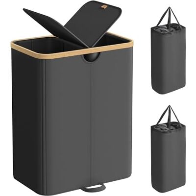 SONGMICS Wäschekorb 2 Fächer, Wäschesammler, 150 Liter, Wäschesortierer mit Deckel, Wäschetonne, Wäschesäcke herausnehmbar, für Waschküche, Schlafzimmer, Wohnzimmer, tintenschwarz-naturbeige LCB523B01 SONGMICS Wäschekorb 2 Fächer, Wäschesammler, 150 Liter, Wäschesortierer mit Deckel, Wäschetonne, Wäschesäcke herausnehmbar, für Waschküche, Schlafzimmer, Wohnzimmer, tintenschwarz-naturbeige LCB523B01