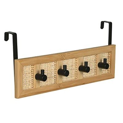 WENKO Türgarderobe Allegre, dekorative Garderobe zum Einhängen aus hochwertigem Bambus und Rattan-Geflecht im trendigen Boho-Style, mit 4 Haken aus matt lackiertem Stahl, 33 x 14 x 6 cm, Natur/Schwarz WENKO Türgarderobe Allegre, dekorative Garderobe zum Einhängen aus hochwertigem Bambus und Rattan-Geflecht im trendigen Boho-Style, mit 4 Haken aus matt lackiertem Stahl, 33 x 14 x 6 cm, Natur/Schwarz