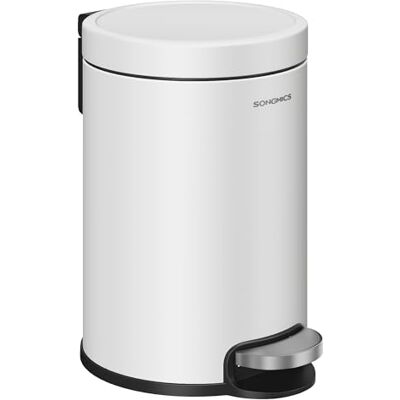 SONGMICS Kosmetikeimer, 3 Liter, Mülleimer Bad, mit Softclose-Deckel, Tretmülleimer, Stahl, für kleine Räume, wolkenweiß LTB013WZ01 SONGMICS Kosmetikeimer, 3 Liter, Mülleimer Bad, mit Softclose-Deckel, Tretmülleimer, Stahl, für kleine Räume, wolkenweiß LTB013WZ01