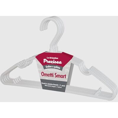 La Briantina Ometti Smart Kleiderbügel, 5 Stück, weiß, drehbarer Haken, Schulter 40 cm – H 19 cm, Polypropylen La Briantina Ometti Smart Kleiderbügel, 5 Stück, weiß, drehbarer Haken, Schulter 40 cm – H 19 cm, Polypropylen