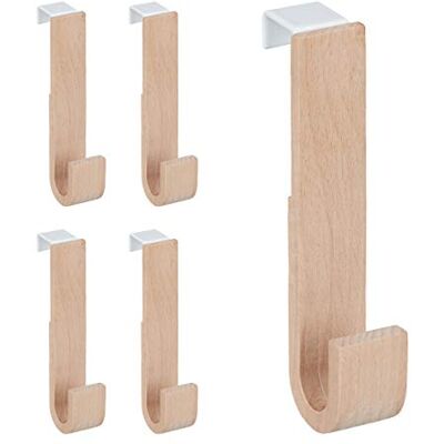 Relaxdays Türhaken im 5er Set, Holz & Eisen, Jacken, Handtücher, Kleiderhaken Flur, HxBxT: 13 x 2,5 x 6 cm, weiß/natur Relaxdays Türhaken im 5er Set, Holz & Eisen, Jacken, Handtücher, Kleiderhaken Flur, HxBxT: 13 x 2,5 x 6 cm, weiß/natur
