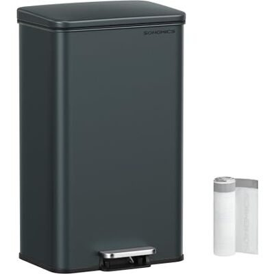 SONGMICS Mülleimer Küche, 40 Liter Abfalleimer, großer Tretmülleimer, mit Deckel, aus Stahl, Softclose, inklusive 15 Müllbeutel, anthrazitgrau LTB540G02 SONGMICS Mülleimer Küche, 40 Liter Abfalleimer, großer Tretmülleimer, mit Deckel, aus Stahl, Softclose, inklusive 15 Müllbeutel, anthrazitgrau LTB540G02