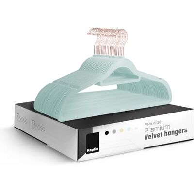 KEPLIN – Samt-Kleiderbügel, 20er-Pack – Rutschfeste Kleiderbügel mit Krawattenhalter und 360°-Haken – Langlebig und robust, platzsparende Garderobenorganizer für Anzüge, Jacken und Kleidung–(mintgrün) KEPLIN – Samt-Kleiderbügel, 20er-Pack – Rutschfeste Kleiderbügel mit Krawattenhalter und 360°-Haken – Langlebig und robust, platzsparende Garderobenorganizer für Anzüge, Jacken und Kleidung–(mintgrün)