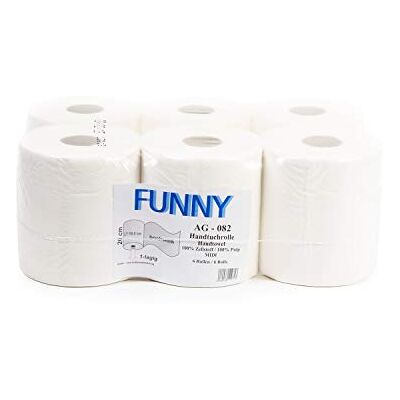 Funny Papierhandtuch-Rolle, hochweiss, Innenzug, 20 cm, 1-lagig, 1er Pack (1 x 6 Stück) Funny Papierhandtuch-Rolle, hochweiss, Innenzug, 20 cm, 1-lagig, 1er Pack (1 x 6 Stück)