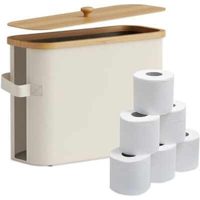 Relaxdays Toilettenpapier Aufbewahrung, 12 Rollen, HxBxT: 33 x 45 x 16 cm, Stoff, Bambus, Klopapier Korb, Vorrat, beige Relaxdays Toilettenpapier Aufbewahrung, 12 Rollen, HxBxT: 33 x 45 x 16 cm, Stoff, Bambus, Klopapier Korb, Vorrat, beige