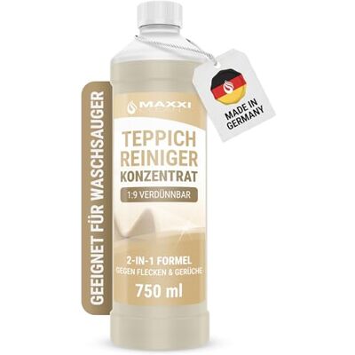 Maxxi Clean Teppichreiniger & Polsterreiniger Konzentrat für alle Teppichböden und Polster Effektives Teppich Reinigungsmittel 0,75L Geeignet für alle Waschsauger und Nasssauger Made in DE Maxxi Clean Teppichreiniger & Polsterreiniger Konzentrat für alle Teppichböden und Polster Effektives Teppich Reinigungsmittel 0,75L Geeignet für alle Waschsauger und Nasssauger Made in DE