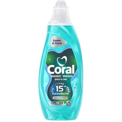 Coral Magic Wash Quick & Care Waschmittel Universal Clean Flüssigwaschmittel für 15 Minuten Kurzwäsche mit PRO-S Technologie 54 WL Coral Magic Wash Quick & Care Waschmittel Universal Clean Flüssigwaschmittel für 15 Minuten Kurzwäsche mit PRO-S Technologie 54 WL