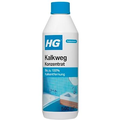 HG Kalkweg Konzentrat 500 ml, Kalkreiniger für das Badezimmer, entfernt Flecken und Ablagerungen von Duschköpfen, Wasserhähnen, Badewannen und Ablagen (500 ml) 100050105 HG Kalkweg Konzentrat 500 ml, Kalkreiniger für das Badezimmer, entfernt Flecken und Ablagerungen von Duschköpfen, Wasserhähnen, Badewannen und Ablagen (500 ml) 100050105