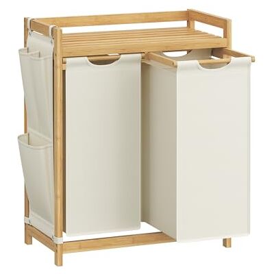 SONGMICS Wäschekorb 2 Fächer, Bambus, Wäschesammler 100 L, Wäschesortierer, mit Ablage, Wäschesack, kleine seitliche Taschen, Wäscheregal, 2 x 50 L, 63 x 33 x 78 cm, cremeweiß RLH100W01 SONGMICS Wäschekorb 2 Fächer, Bambus, Wäschesammler 100 L, Wäschesortierer, mit Ablage, Wäschesack, kleine seitliche Taschen, Wäscheregal, 2 x 50 L, 63 x 33 x 78 cm, cremeweiß RLH100W01