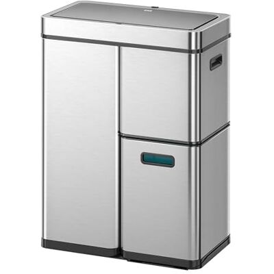 EKO Mirage Plus Mülltrennsystem mit 3 Fächer, 2 x 15 L und 30 L, Recycler Mülleimer mit Sensor, 3 Kunststoff Inneneimer, Automatischer Abfalleimer mit Deckel, großer Mülleimer Küche 60l, Edelstahl EKO Mirage Plus Mülltrennsystem mit 3 Fächer, 2 x 15 L und 30 L, Recycler Mülleimer mit Sensor, 3 Kunststoff Inneneimer, Automatischer Abfalleimer mit Deckel, großer Mülleimer Küche 60l, Edelstahl