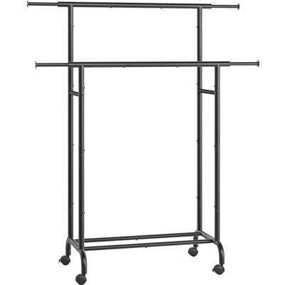 SONGMICS Kleiderständer auf Rollen, doppelte Stangen, ausziehbare Kleiderstangen, Garderobenständer aus Stahlrohren, bis 80 kg belastbar, 83-120 cm breit, tintenschwarz HSR133B01 SONGMICS Kleiderständer auf Rollen, doppelte Stangen, ausziehbare Kleiderstangen, Garderobenständer aus Stahlrohren, bis 80 kg belastbar, 83-120 cm breit, tintenschwarz HSR133B01