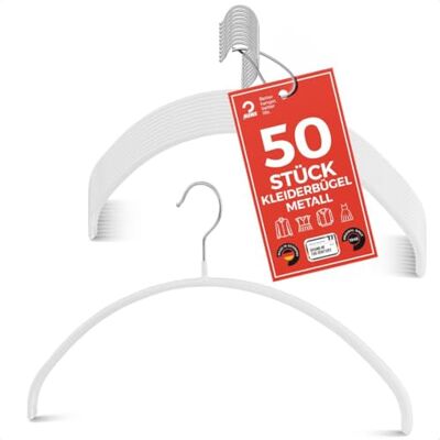 MAWA Kleiderbügel, Set mit 50 hochwertigen, platzsparenden, rutschfesten Kleiderbügeln, ideal für T-Shirts und Pullover, mit 360° drehbarem Haken und Rutschfester Beschichtung, 40 cm, Weiß MAWA Kleiderbügel, Set mit 50 hochwertigen, platzsparenden, rutschfesten Kleiderbügeln, ideal für T-Shirts und Pullover, mit 360° drehbarem Haken und Rutschfester Beschichtung, 40 cm, Weiß