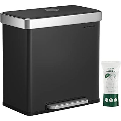 SONGMICS Mülleimer Küche, 2 x 30 Liter, Mülltrennsystem, 2 Fächer, 15 Müllsäcke, Abfalleimer aus Edelstahl, Inneneimer aus Kunststoff, mit Deckel, Softclose, 58,2 x 31,5 x 60,5 cm, schwarz LTB202B01 SONGMICS Mülleimer Küche, 2 x 30 Liter, Mülltrennsystem, 2 Fächer, 15 Müllsäcke, Abfalleimer aus Edelstahl, Inneneimer aus Kunststoff, mit Deckel, Softclose, 58,2 x 31,5 x 60,5 cm, schwarz LTB202B01
