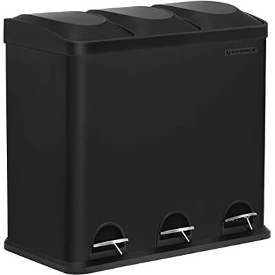 SONGMICS Mülleimer für die Küche, 3 x 18 Liter, Abfalleimer, Treteimer mit 3 Fächern, Inneneimern und 6 Aufklebern für Mülltrennung, Mülltrennsystem, schwarz LTB54B SONGMICS Mülleimer für die Küche, 3 x 18 Liter, Abfalleimer, Treteimer mit 3 Fächern, Inneneimern und 6 Aufklebern für Mülltrennung, Mülltrennsystem, schwarz LTB54B