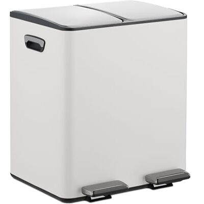 Relaxdays Mülleimer, 2 Fächer, je 15 Liter, entnehmbare Inneneimer, Fußpedal, Küche, Tretmülleimer, Eisen, weiß/Silber Relaxdays Mülleimer, 2 Fächer, je 15 Liter, entnehmbare Inneneimer, Fußpedal, Küche, Tretmülleimer, Eisen, weiß/Silber