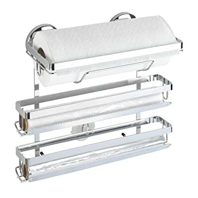 WENKO Magic-Loc Küchenrollenhalter Trio Befestigen ohne bohren, verchromtes Metall, 33 x 32 x 16 cm, Silber glänzend WENKO Magic-Loc Küchenrollenhalter Trio Befestigen ohne bohren, verchromtes Metall, 33 x 32 x 16 cm, Silber glänzend