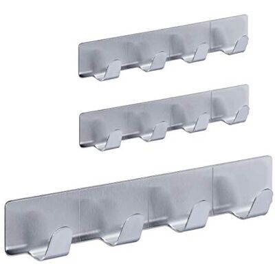 Relaxdays Hakenleiste selbstklebend, 3er Set, je 4 Handtuchhaken, Edelstahl, Bad & Küche, 16 cm, Schlüsselhaken, Silber Relaxdays Hakenleiste selbstklebend, 3er Set, je 4 Handtuchhaken, Edelstahl, Bad & Küche, 16 cm, Schlüsselhaken, Silber