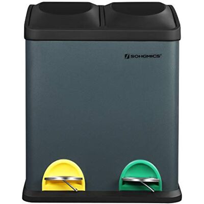 SONGMICS Mülleimer 30 Liter, Mülltrennung, 2 x 15 Liter, Abfalleimer, Treteimer mit Inneneimern, farbigen Pedalen, Mülltrennsystem für die Küche, rauchgrau-schwarz LTB30G SONGMICS Mülleimer 30 Liter, Mülltrennung, 2 x 15 Liter, Abfalleimer, Treteimer mit Inneneimern, farbigen Pedalen, Mülltrennsystem für die Küche, rauchgrau-schwarz LTB30G