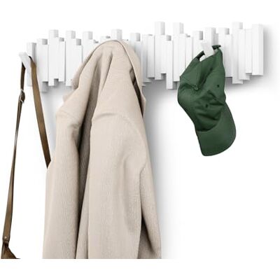 Umbra Stäbchen Garderobenhaken mit 8 Haken – Moderne und platzsparende Garderobenleiste mit acht Beweglichen Haken für Jacken, Mäntel, Schals, Handtaschen und mehr, Weiss Umbra Stäbchen Garderobenhaken mit 8 Haken – Moderne und platzsparende Garderobenleiste mit acht Beweglichen Haken für Jacken, Mäntel, Schals, Handtaschen und mehr, Weiss