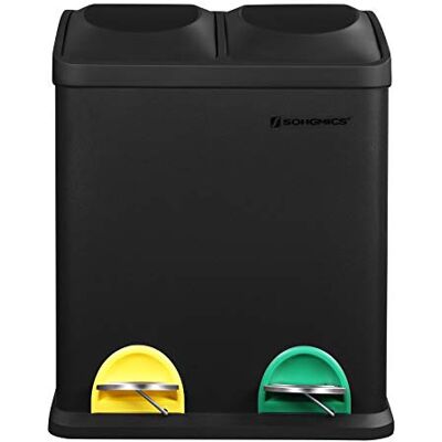 SONGMICS Mülleimer 30 Liter, Mülltrennung, 2 x 15 Liter, Abfalleimer, Treteimer mit Inneneimern, farbigen Pedalen, Mülltrennsystem für die Küche, schwarz LTB30B SONGMICS Mülleimer 30 Liter, Mülltrennung, 2 x 15 Liter, Abfalleimer, Treteimer mit Inneneimern, farbigen Pedalen, Mülltrennsystem für die Küche, schwarz LTB30B