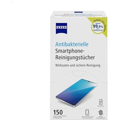 Zeiss antibakterielle Smartphone-Reinigungstücher 150 Stück schnell trocknende Rezeptur entfernt Bakterien, Fingerabdrücke, Schmutz, Staub & Fett jedes Tuch einzeln verpackt Zeiss antibakterielle Smartphone-Reinigungstücher 150 Stück schnell trocknende Rezeptur entfernt Bakterien, Fingerabdrücke, Schmutz, Staub & Fett jedes Tuch einzeln verpackt