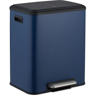 Relaxdays Mülleimer 2 x 15 Liter, Küchenmülleimer mit entnehmbare Inneneimer, Absenkautomatik und Trittpedal, Blau Relaxdays Mülleimer 2 x 15 Liter, Küchenmülleimer mit entnehmbare Inneneimer, Absenkautomatik und Trittpedal, Blau