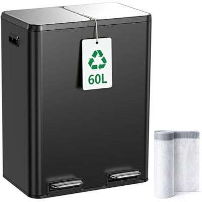YEAUPE PRO Mülleimer Küche 2x30L Edelstahl, 60L Schwarz Doppel Treteimer Mülltrennung, Abfalleimer mit Soft Close Deckel,Herausnehmbaren Inneneimern, Küchenabfalleimer inkl. 15 Müllbeutel YEAUPE PRO Mülleimer Küche 2x30L Edelstahl, 60L Schwarz Doppel Treteimer Mülltrennung, Abfalleimer mit Soft Close Deckel,Herausnehmbaren Inneneimern, Küchenabfalleimer inkl. 15 Müllbeutel