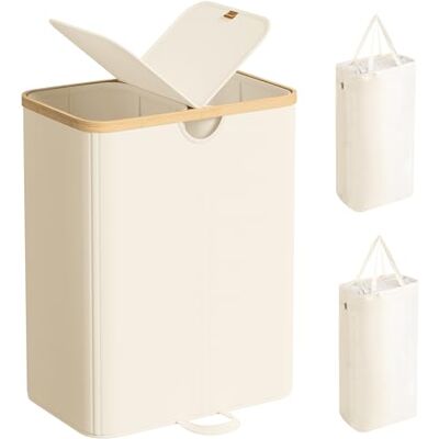 SONGMICS Wäschekorb 2 Fächer, Wäschesammler, 150 Liter, Wäschesortierer mit Deckel, Wäschetonne, Wäschesäcke herausnehmbar, für Waschküche, Schlafzimmer, Wohnzimmer, cremeweiß-naturbeige LCB523W01 SONGMICS Wäschekorb 2 Fächer, Wäschesammler, 150 Liter, Wäschesortierer mit Deckel, Wäschetonne, Wäschesäcke herausnehmbar, für Waschküche, Schlafzimmer, Wohnzimmer, cremeweiß-naturbeige LCB523W01
