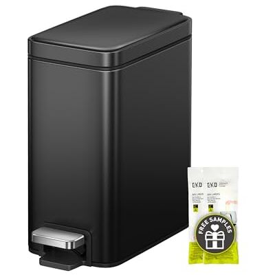 EKO Genie Mülleimer Bad, Kosmetikeimer 5L, kleiner Abfalleimer mit Softclose-Deckel, wasserdichter, geruchsdichter Tretmülleimer, schmaler Mülleimer mit herausnehmbarem Inneneimer, Mattschwarz EKO Genie Mülleimer Bad, Kosmetikeimer 5L, kleiner Abfalleimer mit Softclose-Deckel, wasserdichter, geruchsdichter Tretmülleimer, schmaler Mülleimer mit herausnehmbarem Inneneimer, Mattschwarz