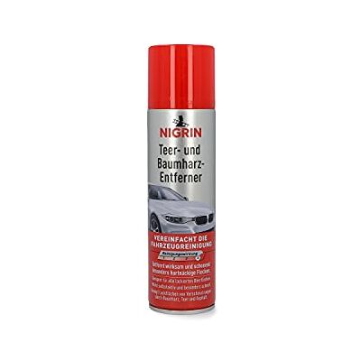 NIGRIN Teer- und Baumharz-Entferner Spray, 250 ml Sprühdose, entfernt besonders klebrige Flecken vom Autolack NIGRIN Teer- und Baumharz-Entferner Spray, 250 ml Sprühdose, entfernt besonders klebrige Flecken vom Autolack