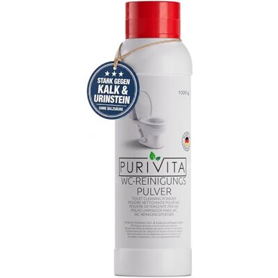 Purivita ® WC Pulver Urinsteinentferner & WC-Reiniger Extra Stark, 1000 g Toilettenreiniger gegen Urinstein, Kalk & braune Ränder – für WC, Urinal & Pissoir, kraftvolles Reinigungspulver Purivita ® WC Pulver Urinsteinentferner & WC-Reiniger Extra Stark, 1000 g Toilettenreiniger gegen Urinstein, Kalk & braune Ränder – für WC, Urinal & Pissoir, kraftvolles Reinigungspulver