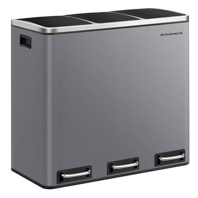 SONGMICS Mülleimer Küche, 3 x 18 L, Mülltrennsystem 3 Fächer, inklusive 15 Müllbeutel, Abfalleimer, Treteimer, für recycelbare Abfälle, Biomüll, mit Deckel, mattgrau LTB054G01 SONGMICS Mülleimer Küche, 3 x 18 L, Mülltrennsystem 3 Fächer, inklusive 15 Müllbeutel, Abfalleimer, Treteimer, für recycelbare Abfälle, Biomüll, mit Deckel, mattgrau LTB054G01