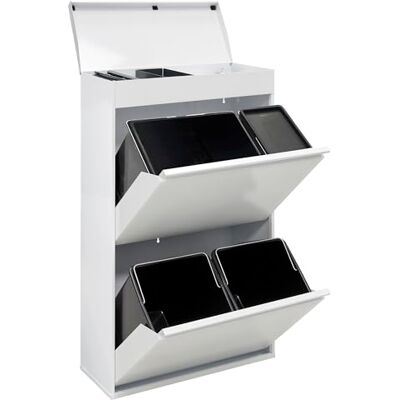 ARREGUI Top CR621-B2 Mülltrennsystem aus Stahl mit Aufbewahrungsbox mit Deckel 4 Fächer Mülleimer für die Küche 23+11+17+17 L (68 L) 1 Extra Großer Eimer 4 Fach Abfalleimer weiß ARREGUI Top CR621-B2 Mülltrennsystem aus Stahl mit Aufbewahrungsbox mit Deckel 4 Fächer Mülleimer für die Küche 23+11+17+17 L (68 L) 1 Extra Großer Eimer 4 Fach Abfalleimer weiß
