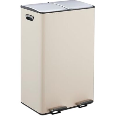 Relaxdays Mülleimer, 2 Fächer, je 30 Liter, entnehmbare Inneneimer, Fußpedal, Küche, Tretmülleimer, Eisen, beige/Silber Relaxdays Mülleimer, 2 Fächer, je 30 Liter, entnehmbare Inneneimer, Fußpedal, Küche, Tretmülleimer, Eisen, beige/Silber