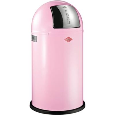 WESCO Pushboy Mülleimer in der Farbe pink, pulverbeschichtetes Stahlblech, 50 Liter Volumen, große Edelstahlklappe, herausnehmbarer Innenbehälter WESCO Pushboy Mülleimer in der Farbe pink, pulverbeschichtetes Stahlblech, 50 Liter Volumen, große Edelstahlklappe, herausnehmbarer Innenbehälter