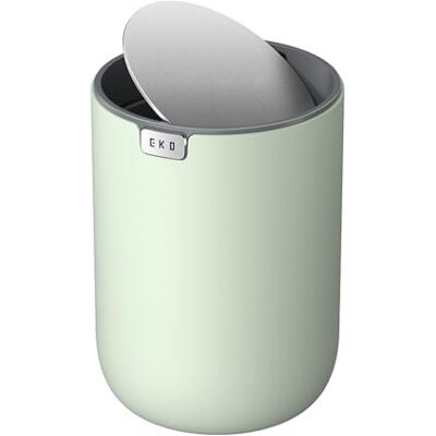 EKO Mini Tischmülleimer mit deckel, 1,5 L Kosmetikeimer, Kleiner Tischabfalleimer für Bad, Schreibtisch oder Schlafzimmer, Mülleimer mit Edelstahl-Sockel, Small Table Bin, Papierkorb, Salbeigrün EKO Mini Tischmülleimer mit deckel, 1,5 L Kosmetikeimer, Kleiner Tischabfalleimer für Bad, Schreibtisch oder Schlafzimmer, Mülleimer mit Edelstahl-Sockel, Small Table Bin, Papierkorb, Salbeigrün