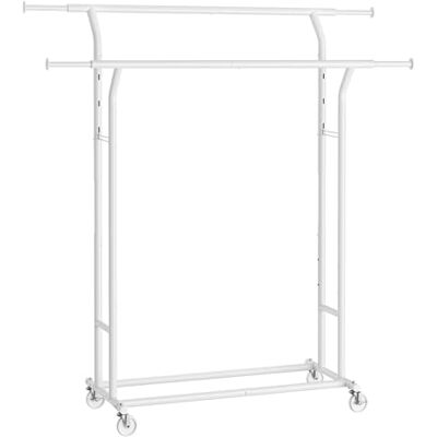SONGMICS Kleiderständer auf Rollen, Garderobenständer aus Metall, Garderobenstange, Kleiderstange ausziehbar, höhenverstellbar, mattweiß HSR012W01 SONGMICS Kleiderständer auf Rollen, Garderobenständer aus Metall, Garderobenstange, Kleiderstange ausziehbar, höhenverstellbar, mattweiß HSR012W01