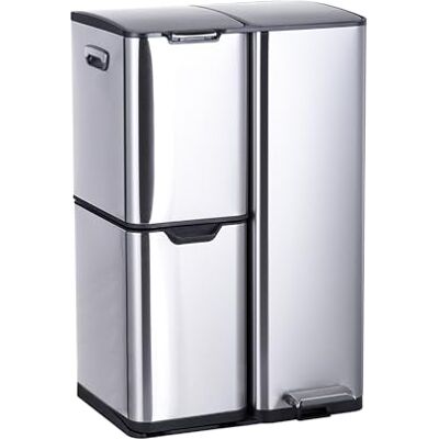 Relaxdays Mülleimer, 3 Fächer, 60 L, entnehmbare Inneneimer, Soft Close, Fußpedal, Edelstahl, Mülltrenner Küche, Silber Relaxdays Mülleimer, 3 Fächer, 60 L, entnehmbare Inneneimer, Soft Close, Fußpedal, Edelstahl, Mülltrenner Küche, Silber