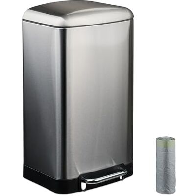 Relaxdays Mülleimer Küche, 30 L, Fingerabdruckschutz, entnehmbarer Inneneimer, Müllbeutel, Edelstahl Treteimer, Silber Relaxdays Mülleimer Küche, 30 L, Fingerabdruckschutz, entnehmbarer Inneneimer, Müllbeutel, Edelstahl Treteimer, Silber