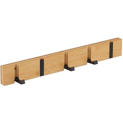 Relaxdays Garderobenleiste, 5 klappbare Haken, Bambus, Metall, zum Bohren oder Kleben, Flur Wandgarderobe, Natur/schwarz Relaxdays Garderobenleiste, 5 klappbare Haken, Bambus, Metall, zum Bohren oder Kleben, Flur Wandgarderobe, Natur/schwarz