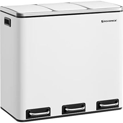 SONGMICS Mülleimer Küche, 3 x 18 L, Mülltrennsystem 3 Fächer, inklusive 15 Müllbeutel, Abfalleimer, Treteimer, für recycelbare Abfälle, Biomüll, mit Deckel, wolkenweiß LTB54WT SONGMICS Mülleimer Küche, 3 x 18 L, Mülltrennsystem 3 Fächer, inklusive 15 Müllbeutel, Abfalleimer, Treteimer, für recycelbare Abfälle, Biomüll, mit Deckel, wolkenweiß LTB54WT