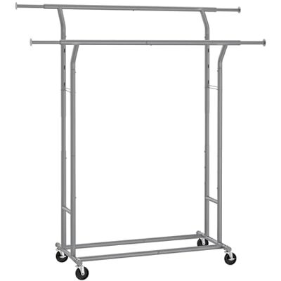 SONGMICS Kleiderständer auf Rollen, Garderobenständer aus Metall, Garderobenstange, Kleiderstange ausziehbar, höhenverstellbar, Taubengrau HSR012G01 SONGMICS Kleiderständer auf Rollen, Garderobenständer aus Metall, Garderobenstange, Kleiderstange ausziehbar, höhenverstellbar, Taubengrau HSR012G01