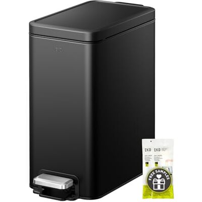 EKO Stella Mülleimer Bad 10L, Kleiner Abfalleimer fürs Badezimmer mit Soft-Close-Deckel, fingerabdruckfrei, geruchsdicht, schmaler Tretmülleimer mit Inneneimer, Edelstahl-Kosmetikeimer, Mattschwarz EKO Stella Mülleimer Bad 10L, Kleiner Abfalleimer fürs Badezimmer mit Soft-Close-Deckel, fingerabdruckfrei, geruchsdicht, schmaler Tretmülleimer mit Inneneimer, Edelstahl-Kosmetikeimer, Mattschwarz
