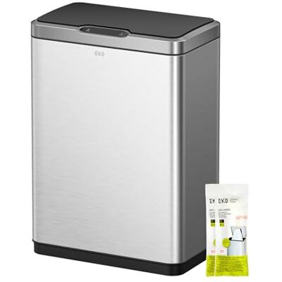 EKO Mirage Mülleimer mit Sensor, Mülleimer 2 Fächer 2 x 20L, Automatischer Küchenmülleimer, 2 Kunststoff Inneneimer, Soft Closing Deckel, fingerabdruckfrei, elektrischer Abfalleimer, mattes Edelstahl EKO Mirage Mülleimer mit Sensor, Mülleimer 2 Fächer 2 x 20L, Automatischer Küchenmülleimer, 2 Kunststoff Inneneimer, Soft Closing Deckel, fingerabdruckfrei, elektrischer Abfalleimer, mattes Edelstahl